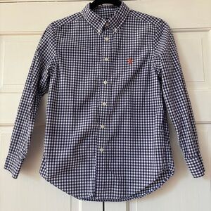 Ralph Lauren Boy Size Medium 10-12 Indigo Blue Checkered Shirt Gingham Button Up